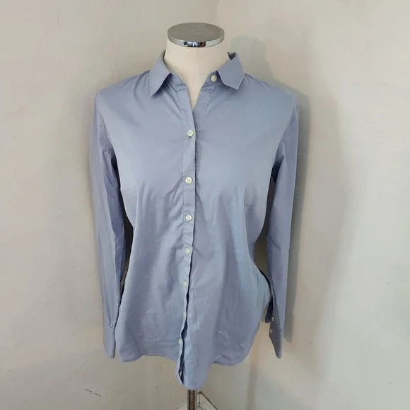 Ann Taylor Womens Blue Long Sleeve Button Down Blouse Shirt Size 10 Cotton Blend - Picture 1 of 5